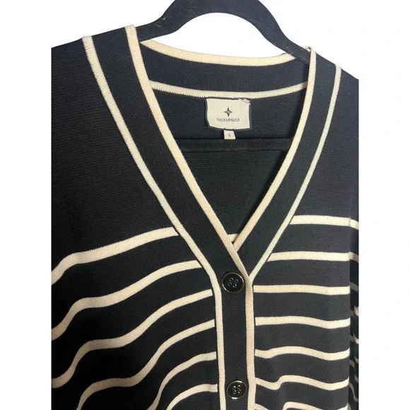 Tuckernuck Lauren Cardigan Size Small Black White Striped V Neck Sweater - Picture 5 of 7